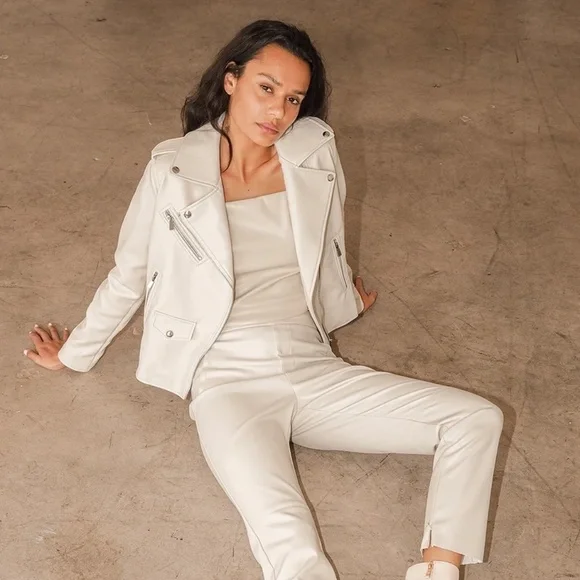 NWT Out for the Night Beige Vegan Leather Moto Jacket - Picture 2 of 7